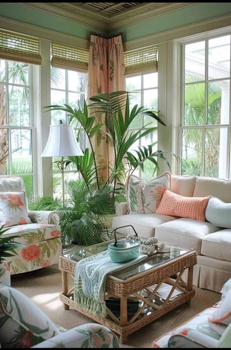 Beach House Interior Ideas, Stunning Living Rooms, Lanai Room, 80s Florida, 80s Beach, Yes No Maybe, Small Sunroom, House Interior Ideas, Rustic Patio