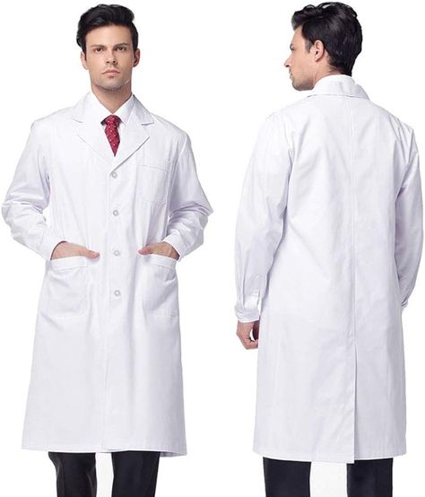 - High Quality Material: KUMARS unisex white medical coat is 35% cotton + 65% polyester. Washable up to 30 degrees and dry at low temperature (or handwash). - Multiful Usage Coat: This laboratory coat for men women provides protection against spills, grime, dirt, and splashes. Very suitable for laboratory, medical professionals, hospital, scientists, chemistry classes, construction, industry, school use. Lab Coats For Men, Men's Lab Coat, Doctor Coat, White Lab Coat, Men's Uniforms, Diy Kostüm, Work Coat, Lab Coats, White Lab