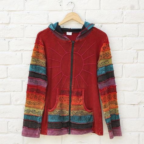 🌞 Red hippie rainbow hoodie jacket with patchwork... - Depop Rainbow Hoodie, Hippie Hoodie, Leaf Patterns, Character Ideas, Hippie Outfits, Hippie Style, Leaf Pattern, Hoodie Jacket, Varsity Jacket