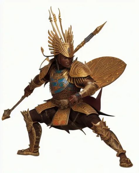 Full body shot of an African Benin Warrior in int - starryai African Knight Fantasy Art, African Armor Concept Art, Benin Warrior, African Armor, African Warrior, Fantasy Inspo, Jim Brown, Top Games, Fantasy Stuff