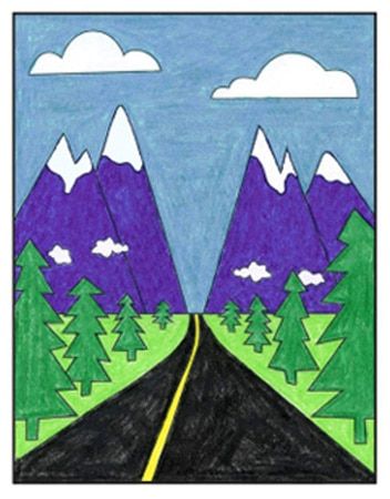 How to Draw a Landscape · Art Projects for Kids Landscape Art Ideas, Landscape For Kids, Perspective Landscape, Landscape Art Lessons, Landscape Tutorial, 2nd Grade Art, One Point Perspective, Mountain Drawing, Art Projects For Kids