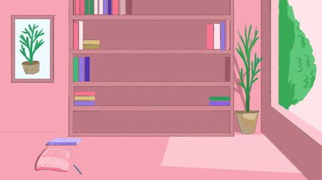 Purple Bookshelves, Creative Desktop Wallpaper, Pink Study, Pink Bookshelves, Cool Desktop Wallpapers, Pink Shelves, Plant Cartoon, Pink Flowers Background, Room Shelf