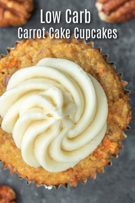 These Low Carb Carrot Cake Cupcakes are easy to make, sugar-free, and low carb. This delicious cupcake is made with almond flour, carrots, pecans, and spices, and is topped with an amazing keto cream cheese frosting. It is the best, healthy recipe for carrot cake that I've had! #carrotcake #easter #dessert #cake #lowcarb #keto #lowcarbrecipes #homemadeinterest Keto Cream Cheese Frosting, Recipe For Carrot Cake, Low Carb Carrot Cake, Low Carb Cupcakes, Keto Cream Cheese, Keto Cupcakes, Keto Cream, Carrot Cake Cupcakes, Dessert Simple