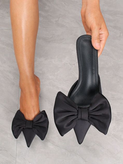 Women's Mule High Heel Shoes & Bowknot Kitten Heel SandalsI discovered amazing products on SHEIN.com, come check them out! Italian Dresses, Sandals Shein, Custom Swimwear, Chaleco Casual, Bow Mules, Kitten Heel Sandals, Chic Gifts, Knit Wrap, Womens Mules