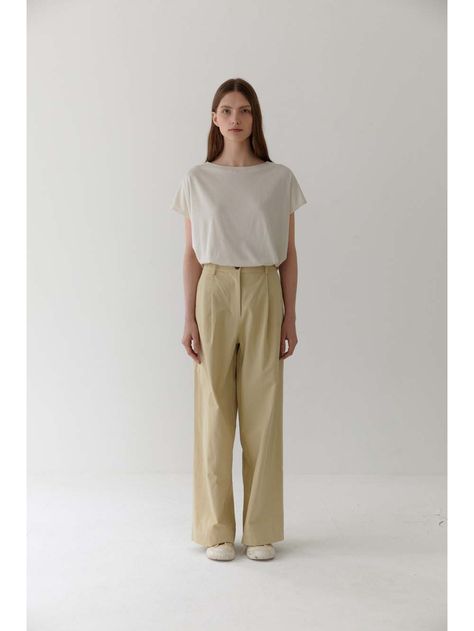 Designer fashion, Seoul-fully created | W Concept Elegant Lady, W Concept, Wide Pants, Light Yellow, Light Beige, All About Fashion, Elegant Woman, Boat Neck, Designer Fashion