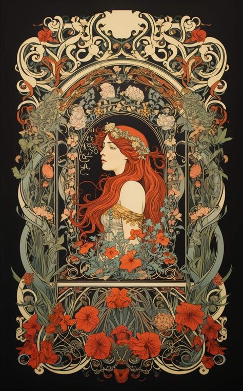 Art Nouveau Surrealism, Phone Wallpaper Art Nouveau, Art Nouveau Pictures, Art Nouveau Vampire, Art Nouveau Fanart, Art Nouveau Couple, Fantasy Art Nouveau, Art Nouveau Outfit, Art Nouveau Design Illustration