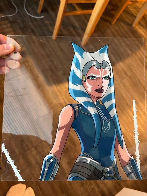 Ahsoka Tank Clone Wars Star Wars glass painting, art credit @larajdraws Ahsoka Tano Painting, Ahsoka Painting, Clone Wars Painting, Ahsoka Tano Drawing, Ahsoka Drawing, Ahsoka Tano Art, Ahsoka Art, Ahsoka Tano Clone Wars, Glass Painting Art