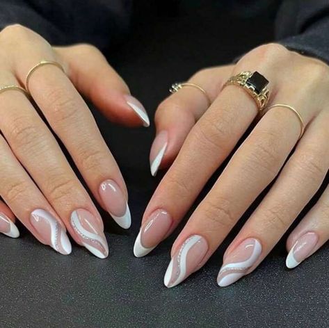 Brand New 24 Pieces Set With Tape And Mini Nail File Almond Shape Nails, French Nail Designs, Almond Nails Designs, White Nail Designs, Coffin Nails Long, Almond Shaped, Silver Nails, Bridal Nails, Fancy Nails