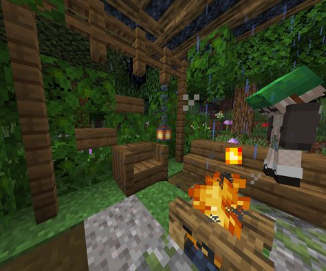 Cute Campfire Minecraft, Minecraft Campfire Aesthetic, Bonfire Minecraft, Minecraft Campfire Ideas, Campfire Minecraft, Minecraft Ravine, Minecraft Interior, Minecraft Interior Design, Minecraft City