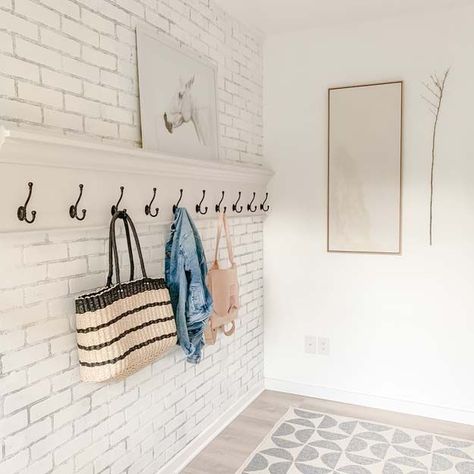 How to Create a Modern Farmhouse Mudroom |farmhouse decor|modern farmhouse|mudroom hooks|mudroom coat rack|farmhouse style|modern farmhouse|shabby chic|Large modern coat rack| HallstromHome Coat Hooks In Laundry Room, Laundry Room Coat Rack, Wall Of Hooks Mudroom, Mudroom Coat Hooks, Mudroom Coat Rack, Laundry Room Coat Rack Ideas, Farmhouse Coat Rack Entrance, Mudroom Hooks On Wall, Modern Farmhouse Mudroom Lockers