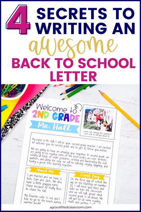 A colorful back to school letter on a desk Back To School Letter To Parents, First Day Of School Letter To Parents, Parent Letter Beginning Of Year, Welcome Back To School Letter To Parents, Welcome Letter To Students From Teacher, Meet The Teacher Letter Ideas, Back To School Letter From Teacher, Letter To Parents From Teacher, Kindergarten Welcome Letter