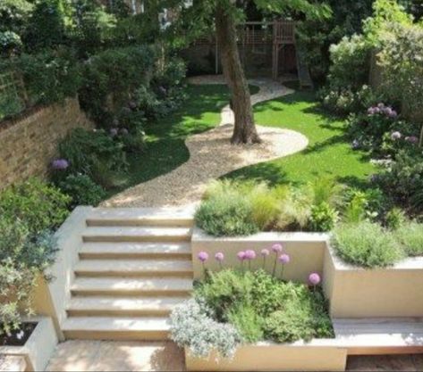 Two Tiered Garden, Garden On A Budget, Ibiza Summer, Garden Retaining Wall, Hillside Garden, Sloped Backyard, Tiered Garden, Back Garden Design, Sloped Garden