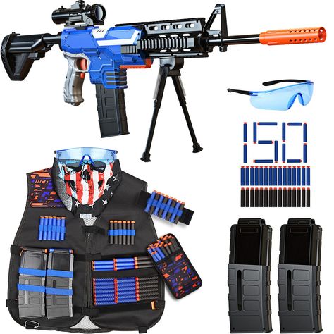 Toy Gun, Automatic Machine Gun with Tactical Vest, 3 Modes, Toy Sniper Rifle with Bipod, 2 Clips and 150 Arrows, Toy Foam Blaster for Boys 8-12: Amazon.de: Toys Nerf Snipers, Nerf Accessories, Tom Clancy Ghost Recon, Nerf Toys, Army Couple, Tactical Vest, Toys For Boys, Cool Toys, Toys