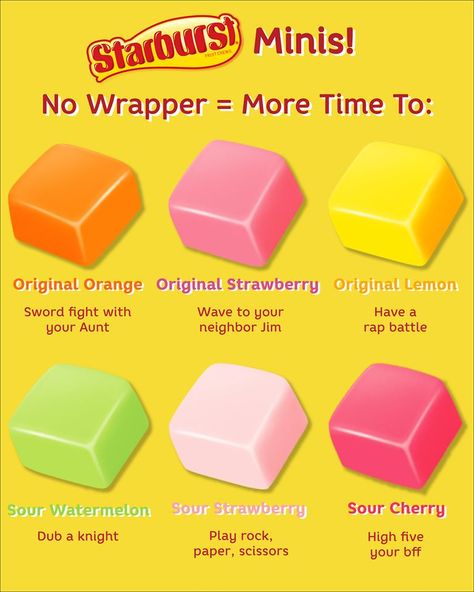 Starburst minis - No wrappers make for more free hands to do the important things in between each unexplainably juicy bite. Starburst Recipe, Starburst Minis, Candy Games, Candy Recipes Homemade, Sour Cherry, Recipes Homemade, Candy Recipes, Pink Candy, Making Out