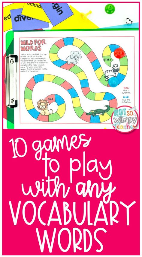 10 Games to Play with any Vocabulary Words - Not So Wimpy Teacher Teacher Strategies, Vocabulary Games For Kids, List Of Vocabulary Words, Vocabulary Ideas, Ela Games, Vocabulary Instruction, Teaching Online, Science Words, Teaching Vocabulary