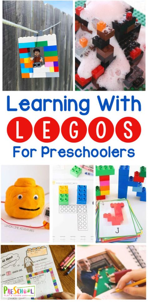 Make learning math, literacy and STEM fun with these creative Learning With LEGO ideas for preschoolers, toddlers, kindergartners, and more! These lego preschool ideas include STEM, science experiments, , numbers, journaling, , sorting colors, learning shapes, and so many more early learning skills. Lego Stem Challenge, Ideas For Learning, Colors Learning, Lego Math, Ideas For Preschoolers, Sorting Colors, Lego Education, Sequencing Cards, Free Lego