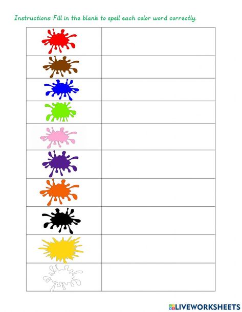 Color Words Color Spelling Worksheet, Color Vocabulary, Spelling Bee Words, Spelling Quiz, Vowel Pairs, Commonly Misspelled Words, Color Words, Misspelled Words, O Words