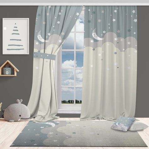 Lilijan Home & Curtain Sleeping Moons and Stars Curtain 100% Blackout Thermal Curtain & Reviews | Wayfair Curtain Kids Room, Curtains Childrens Room, Minimalist Curtains, Pink Blackout Curtains, Childrens Curtains, Kids Room Curtains, Moons And Stars, Boho Curtains, Kids Curtains