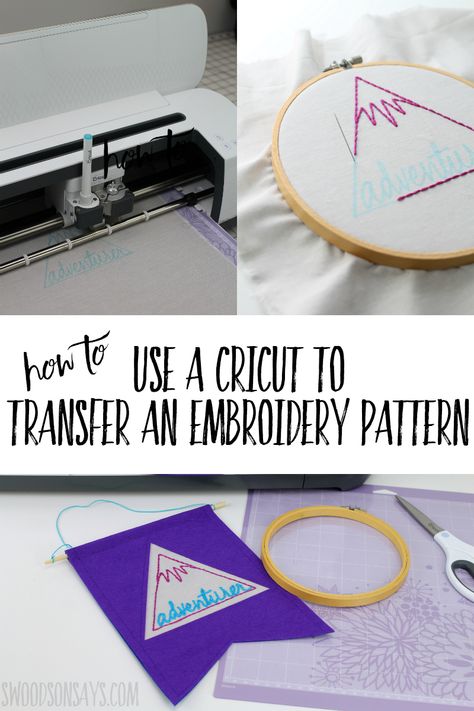 How to transfer a hand embroidery pattern with a Cricut - Swoodson Says Embroidery Education, Cricut Embroidery, Thread Ideas, Tote Bag Pattern Free, Felt Banner, Cricut Tips, Embroidered Felt, Easy Embroidery, Beginner Sewing Projects Easy