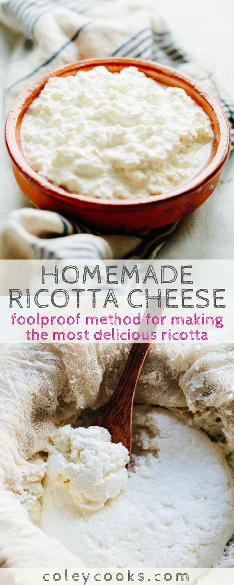 Homemade Ricotta Cheese (Video!) | Coley Cooks... Suzy Mediterranean, Make Ricotta Cheese, Ricotta Cheese Recipe, Homemade Ricotta Cheese, Italian Baking, Sweet Deserts, Ricotta Cheese Recipes, Homemade Ricotta, Dairy Recipes