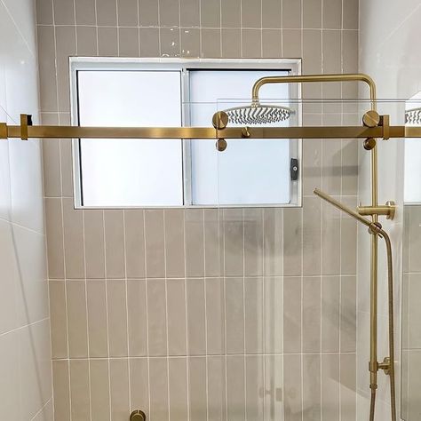 Sliding Shower Screen, Sliding Glass Door Bathroom, Bathroom Sliding Glass Door, Cornwall Cottage, Sliding Shower Screens, Cornwall Cottages, Brass Tap, Cottage Interior, Boys Bathroom