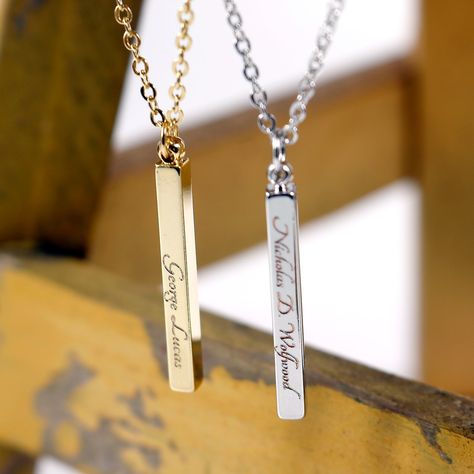 Men's Vertical Bar Custom Necklace- Handstamped or Engraving 16K Gold Silver Plated Personalized Square Stick Bar Necklace for Men - Hand-Stamped Plate or Pendant Necklace Gift for men *** Check out this great image  : Handmade Gifts Homemade Gifts For Men, Bar Bracelet Personalized, Heart Shaped Diamond Pendant, Pave Heart Necklace, 20 Birthday, Gold Necklace For Men, Horizontal Bar Necklace, Engraved Bar Necklace, Bar Necklace Personalized