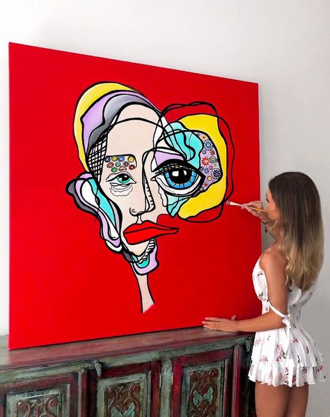 Face Art Painting, Cute Easy Paintings, Abstract Portrait Painting, Abstract Face Art, Abstract Face, Tableau Art, Pop Art Painting, Contemporary Abstract Art, Abstract Portrait