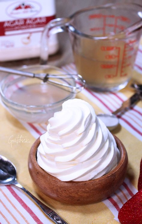 Stabilized Vegan Whipped Cream - Gretchen's Vegan Bakery Vegan Coconut Whipped Cream, Cashew Whipped Cream, Homemade Vegan Whipped Cream, Vegan Whipped Cream No Coconut, Plant Based Whipped Cream, Vegan Cream Recipe, Vegan Chantilly Cream, Vegan Cream Cake, Vegan French Silk Pie