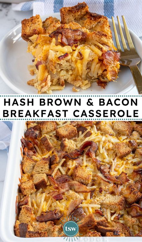 Breakfast Casserole w/ Hash Browns & Bacon - The Schmidty Wife Hashbrown Breakfast Casserole Bacon, Turkey Bacon Breakfast, Overnight Hashbrown Breakfast Casserole, Cheesy Breakfast Casserole, Hashbrown Breakfast, Cheesy Breakfast, Bacon Casserole, Breakfast Casserole Bacon, Bacon Eggs Breakfast