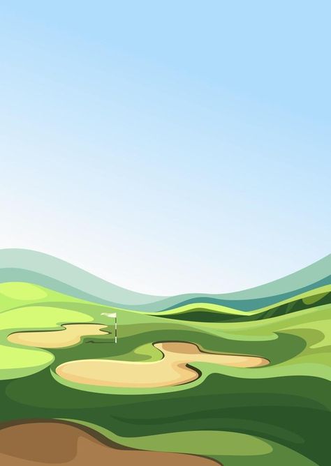 Golf course with sand traps in vertical orientation. Golf Course Wall Mural, Golf Course Art, Golf Course Illustration, Golf Mural, Golf Illustration, Golf Bar, Golf Painting, Golf Green, Golf Photography