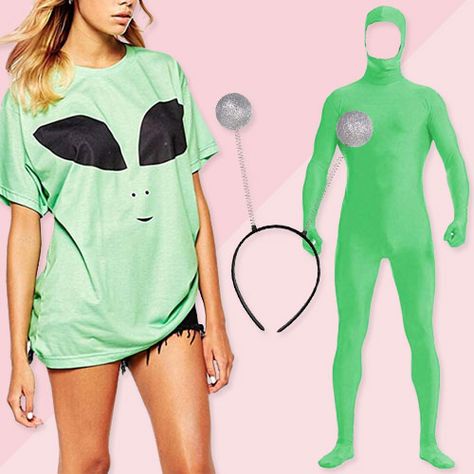 Easy Alien Costume, Diy Alien Costume, Green Screen Suit, Alien Costume Women, Creative Halloween Costume Ideas, Alien Halloween Costume, Halloween Costume Inspiration, Trending Diy, Alien Halloween