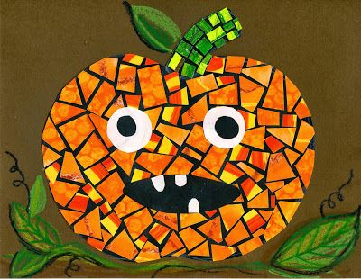 Pumpkin Mosaics....a nice grouping of mosaic pumpkins, without the face, would be beautiful! Paper Craft Ideas For Kids, Bricolage Halloween, Halloween Art Projects, October Art, Halloween Kunst, Fall Art Projects, Halloween Arts And Crafts, Paper Craft Ideas, Craft Ideas For Kids