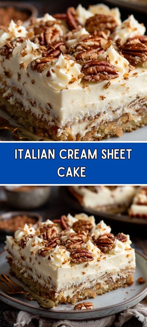 Italian Cream Sheet Cake Easy Big Desserts, 5 Layer Dessert, Heaven And Hell Sheet Cake 12 Tomatoes, 9 X13 Cake Recipes, Bavarian Cake Recipes, White Chocolate Sheet Cake, Sheet Pan Christmas Desserts, Pan Desserts 9x13, Easy Beautiful Cakes