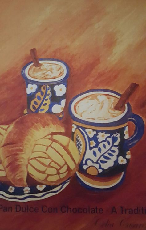 Simple Mexican Paintings, Mexican Culture Paintings, Pan Dulce Painting, Pan Dulce Art, Pan Dulce Drawing, Mexican Artwork Paintings, Mexican Canvas Painting, Latina Cottagecore, Mexican Food Art