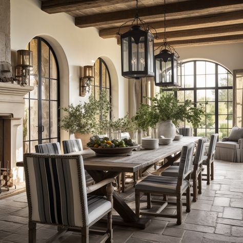 Mediterranean Modern Dining Room, Moody Spanish Interior, Spanish Modern Dining Room, Colonial Chic Interior Design, Spanish Colonial Dining Room, Spanish Style Dining Room, Spanish Colonial Interior Design, Spanish Colonial Kitchen, Spanish Dining Room