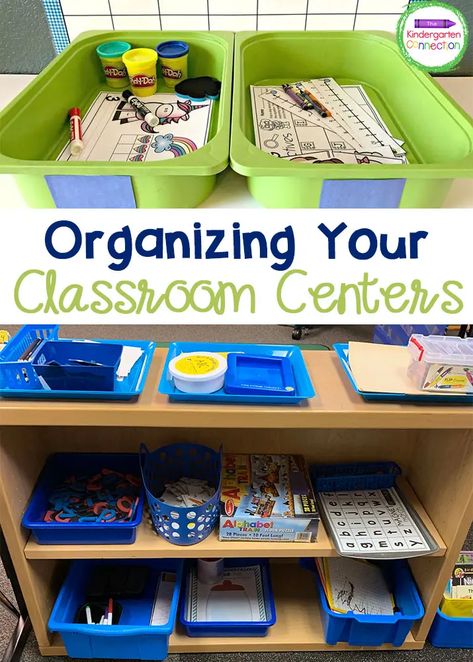 Organizing Your Classroom Centers - The Kindergarten Connection Organizing Centers In The Classroom, Library Center Kindergarten, Kindergarten Center Organization, Kindergarten Centers Organization, Center Organization Classroom, Pre K Center Ideas, Center Organization Kindergarten, Kindergarten Classroom Centers, Classroom Center Organization