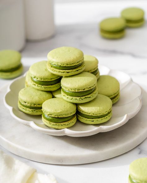 Matcha Macarons – Takes Two Eggs Matcha Recipe Baking, Matcha Macarons, Crepe Cake Recipe, Matcha Pancakes, Amazing Aesthetic, Matcha Lover, Matcha Cafe, Matcha Dessert, Matcha Cake