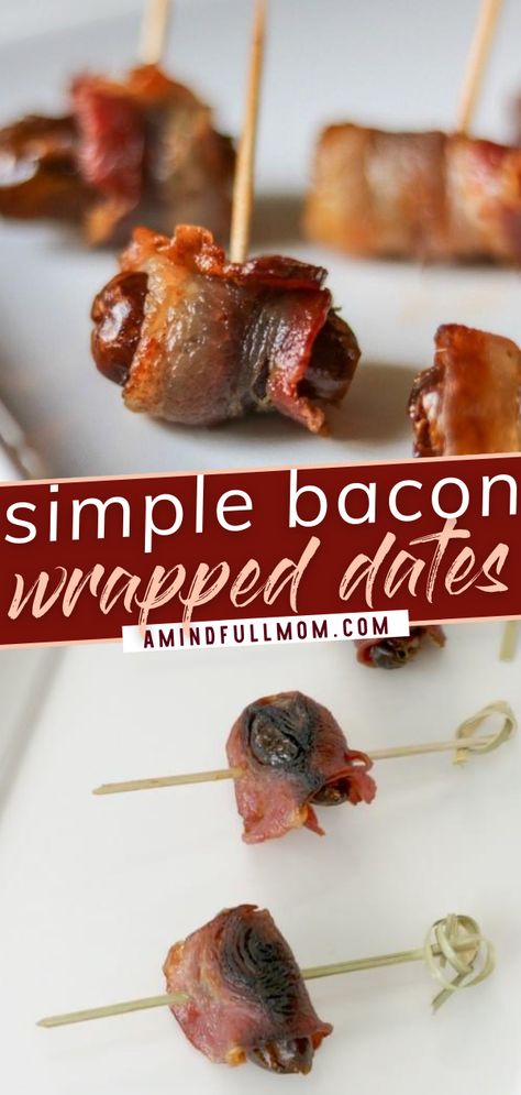 Bacon Dates, Wrapped Dates, Bacon Wrapped Dates, Bacon Appetizers, Holiday Appetizers, Bacon Wrapped, Crispy Bacon, 3 Ingredient, Deviled Eggs