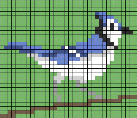 Blue Bird Cross Stitch Pattern, Bird Grid Pattern, Bird Alpha Pattern, Bird Pixel Art, Bluejay Bird, Bird Blanket, Diy Blankets, Crochet Shoe, Crochet C2c Pattern