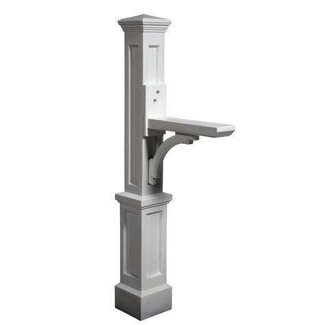 Handsomely detailed, the Newport Mail Post offers you more than just a functional place to pick up your mail. The exquisite detailing creates a dramatic difference to any home. White Mailbox, Mailbox Address, Mailbox Posts, Mailbox Post, Mounted Mailbox, Mail Post, Wood Post, New England Style, Big Lots