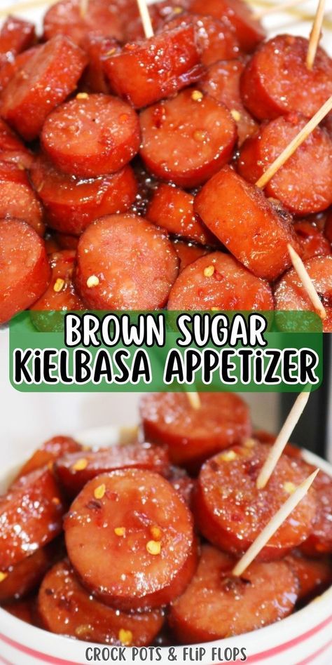 Discover the ultimate crowd-pleaser with our Crockpot Kielbasa Appetizer recipe! Perfect for game day or holiday entertaining, this dish combines smoky kielbasa, sweet brown sugar, tangy Dijon mustard, and a touch of spice for a flavor-packed sensation. Easily made in the slow cooker, it's a must-try for any kind of gathering! Keilbasa Recipes Crockpot Appetizers, Kielbasa With Mustard Sauce, Pineapple Kielbasa Crockpot, Smoked Sausage Appetizers Parties, Easy Meals To Serve A Crowd, Lit'l Smokies Recipes Crock Pot, Holiday Appetizers Sausage, Polish Appetizer Recipes, Jalapeno Meatballs Crockpot