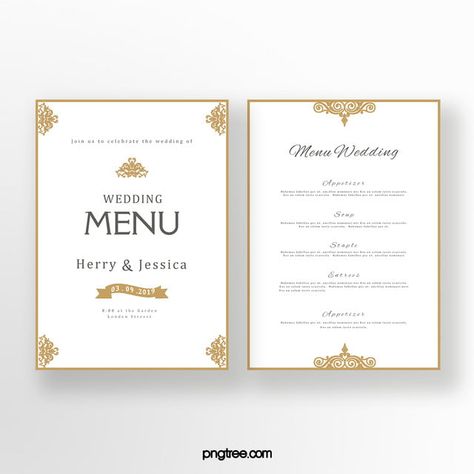 Golden European Retro Pattern Double Sided Wedding Menu Diy Wedding Menu, European Pattern, Printable Wedding Menu, Printable Menu Template, Menu Wedding, Certificate Design Template, Jewel Tone Wedding, Pattern Wedding, Wedding Menu Template