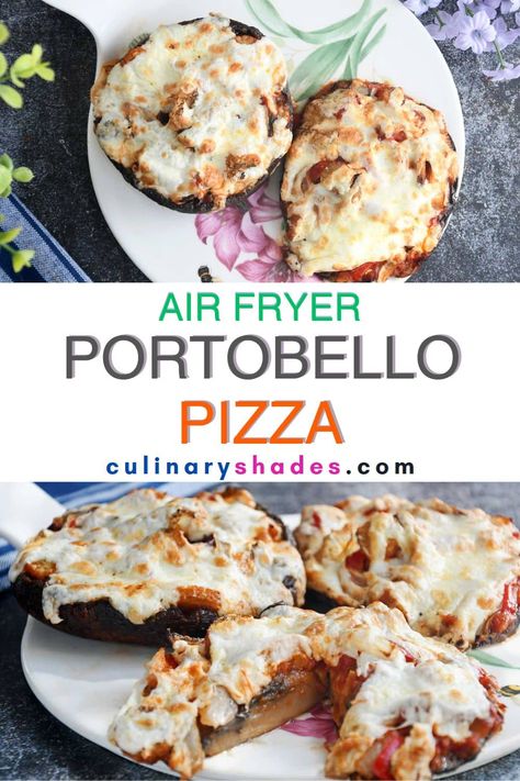 Air Fry Portabella Mushrooms, Air Fryer Portobello Mushrooms, Low Calorie Portabella Mushroom Recipes, Portabella Mushroom Pizza Air Fryer, Portables Mushroom Pizza, Portabella Pizza, Portobello Pizza Caps, Mushroom Cap Recipes, Pizza Mushroom Caps Portobello