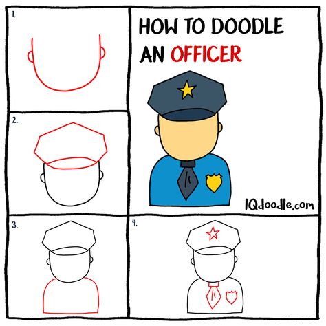 How to Doodle a Police Officer How To Draw Policeman, How To Draw A Police Officer, Police Officer Drawing Easy, Police Officer Cartoon, Police Drawing Easy, Police Officer Drawing, Police Art Drawing, Police Drawing, Police Art