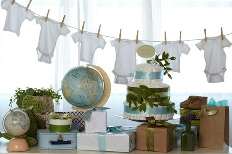 Baby Shower Clothesline, Fiesta Shower, Welcome To The World Baby, Travel Baby Shower Theme, Travel Baby Showers, Adventure Baby Shower, Travel Party Theme, Vintage Baby Shower, Sip And See