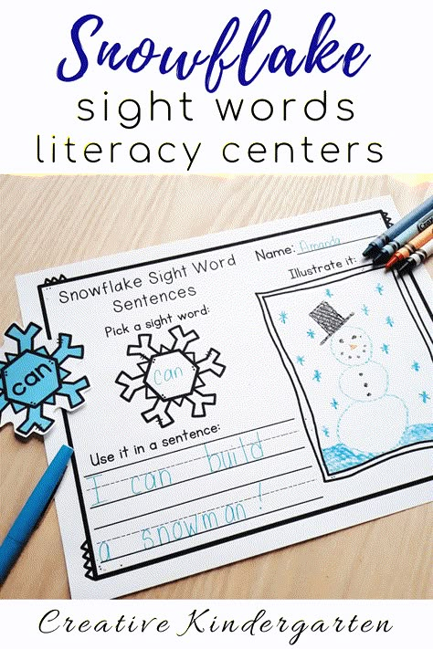 Snowflake sight word literacy center for kindergarten morning work or tubs. Perfect for sight word recognition and sight word spelling literacy center. Literacy Rotations, Winter Centers, January Kindergarten, January Ideas, Sight Word Spelling, January Classroom, Kindergarten Christmas, Early Childhood Literacy, Kindergarten Morning Work