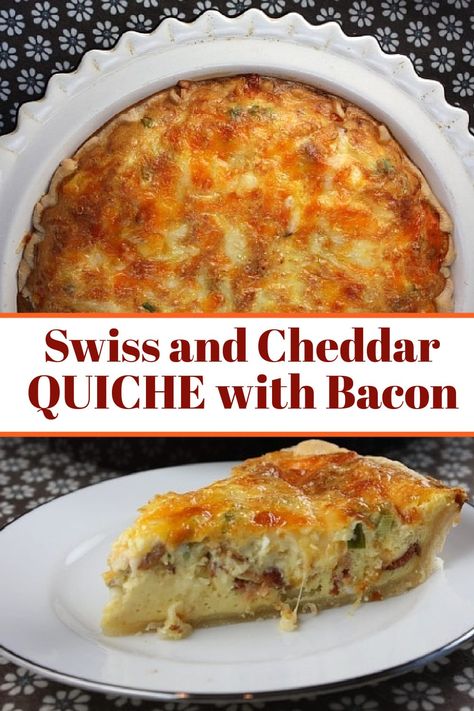 Swiss Cheese And Bacon Quiche, Chopped Bacon Recipes, Bacon And Swiss Quiche, Crustless Bacon And Cheese Quiche, Bacon Swiss Quiche, Bacon Cheddar Quiche, Quiche Bacon, Cabin Meals, Traditional Quiche