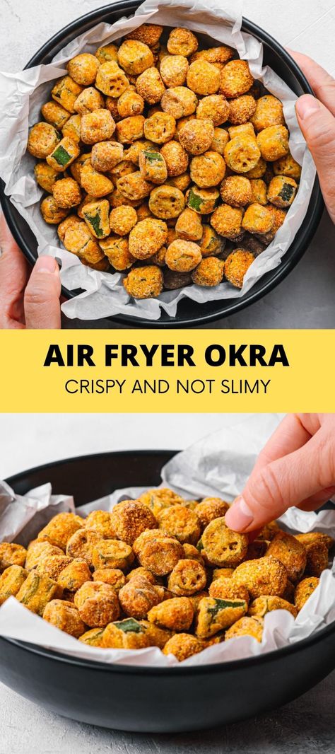 How To Make Fried Okra, How To Cook Fried Okra, How To Air Fry Okra, Air Fryer Fried Okra Fresh, Air Fryer Recipes Orka, Cooking Okra In Air Fryer, Crispy Air Fryer Recipes, Ocra Recipe Air Fryer, Frozen Fried Okra In Air Fryer