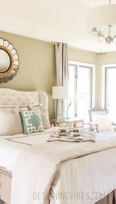 Neutral Master Bedroom with one colorful accent pillow and tons of texture. Gray And Turquoise Bedroom, Vibe Bedroom, Home Improvement Diy, Fixer Upper Home, Sweet Husband, Neutral Bedrooms, Home Staging Tips, Sell My House, Trendy Bedroom