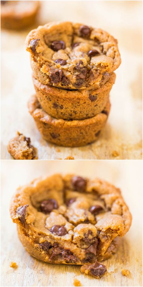 Cookie Muffins, Peanut Butter Chocolate Chip Cookie, Chocolate Chip Cookie Cups, Soft Cookies, Averie Cooks, Peanut Butter Chocolate Chip Cookies, Nutella Cookies, Chocolate Lava, Cookie Cups